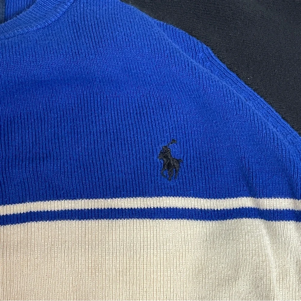 Polo Ralph Lauren Boys Classic Blue Striped Sweater Logo Size M 10-12 Preppy BTS